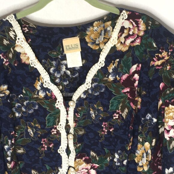 Cottagecore Vintage Jacket Womens 26W Floral Pearl Button Lace Trim - Picture 3 of 15